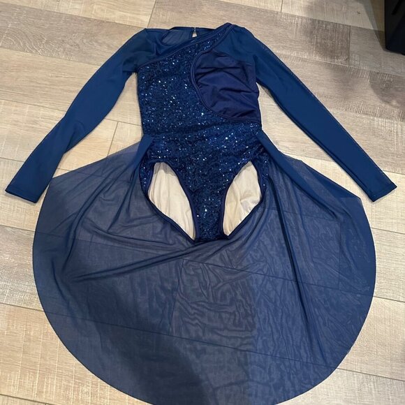 balera Dresses & Skirts - Balera Navy Blue Long Sleeve Dance Costume With Sequin Bodice & Mesh Skirt MA